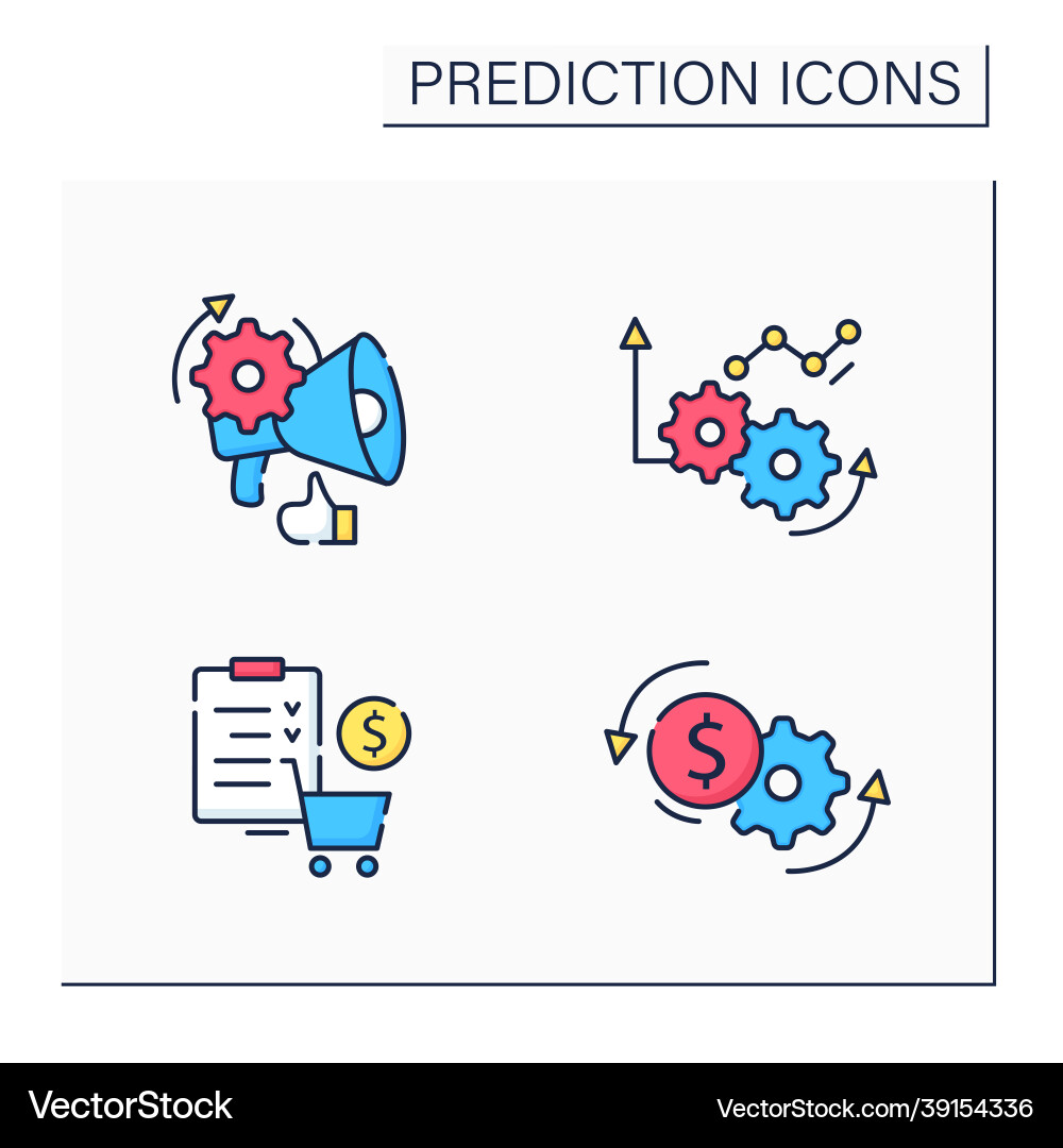 Predictive analytics color icons set Predictive analytics color icons set vector image