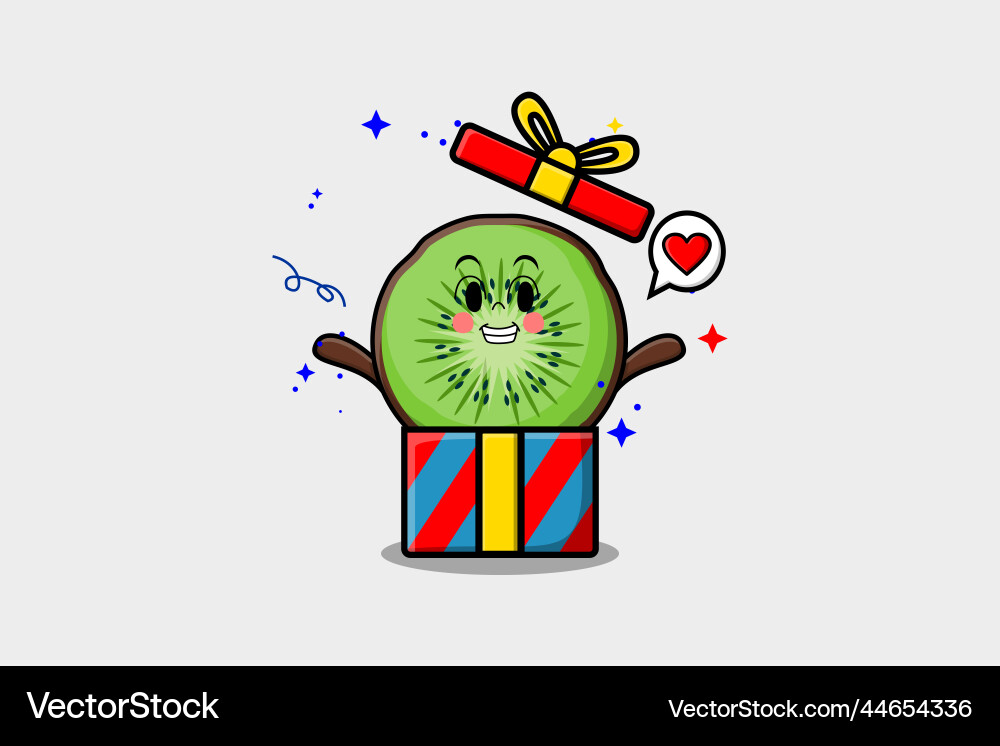 Süße Cartoon kiwi Obst Charakter halten Geschenkbox Süße Cartoon kiwi Obst Charakter halten Geschenkbox vektorbild