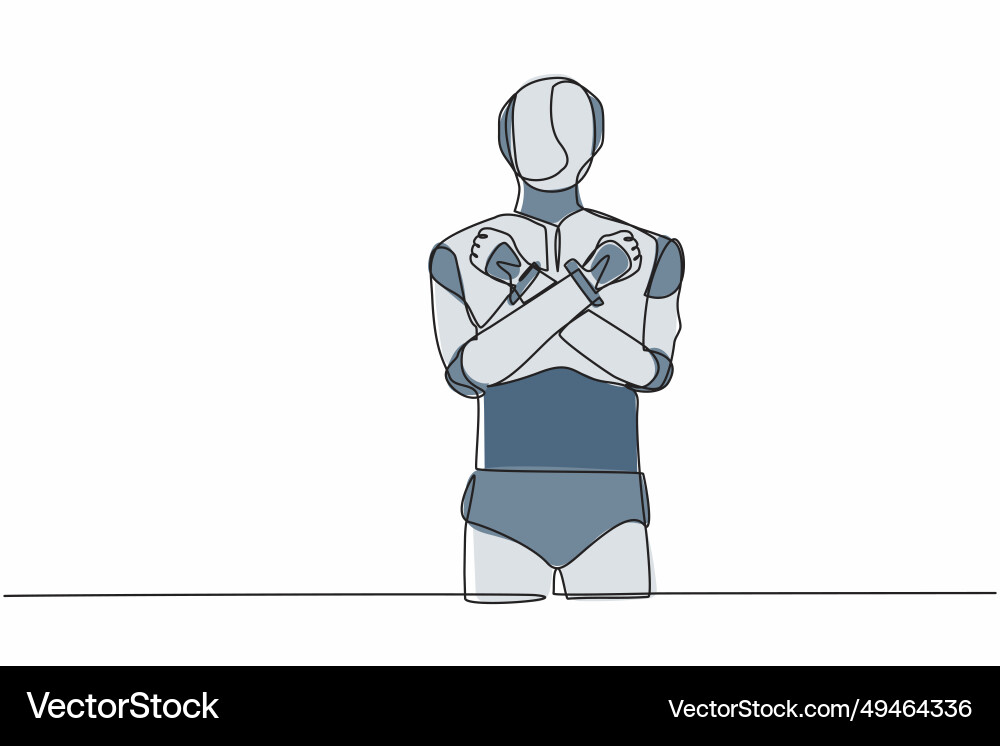 Single continuous line drawing robot standing Single continuous line drawing robot standing vector image
