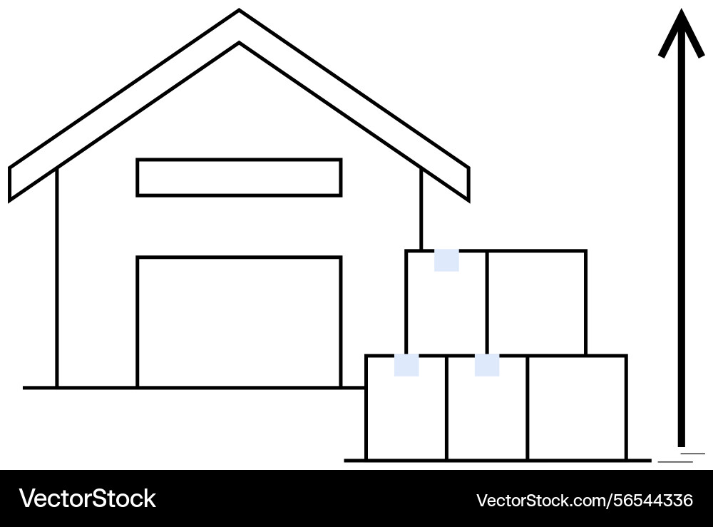 Warehouse with stacked boxes and upward arrow Vector Image