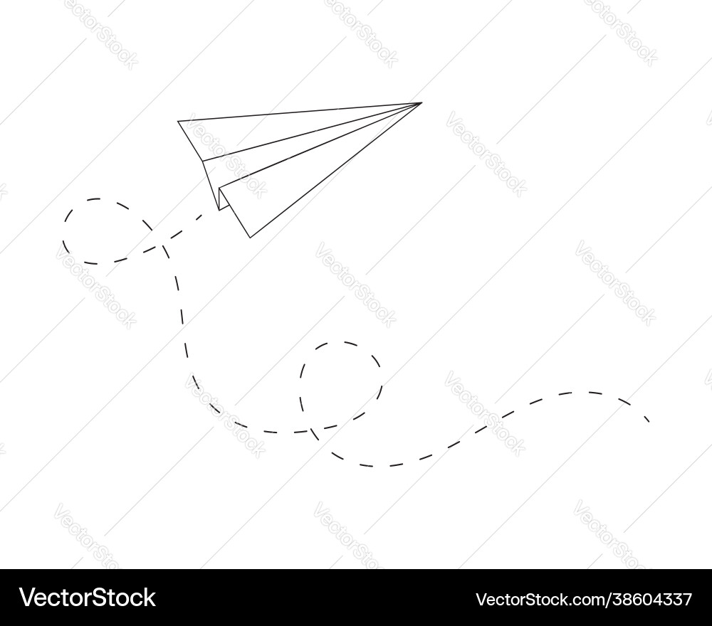 Fold origami paper plane with path loops outline Fold origami paper plane with path loops outline vector image