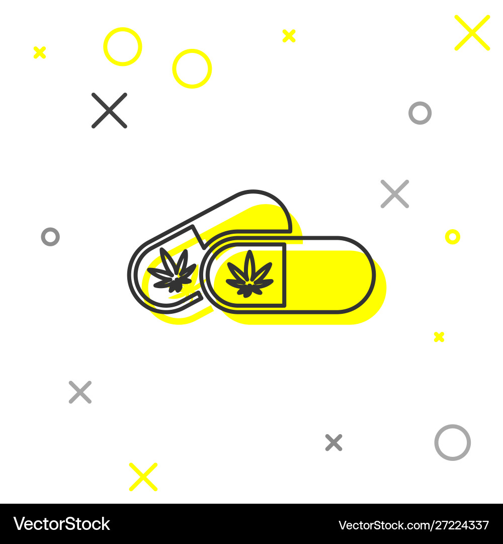 Graue Linie medizinische Pillen mit Marihuana oder Cannabis Graue Linie medizinische Pillen mit Marihuana oder Cannabis vektorbild
