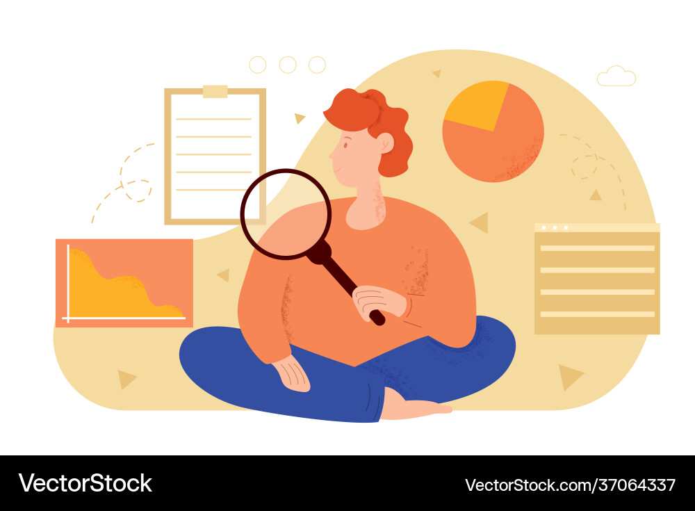 Man is searching analyzing and auditing processes Man is searching analyzing and auditing processes vector image