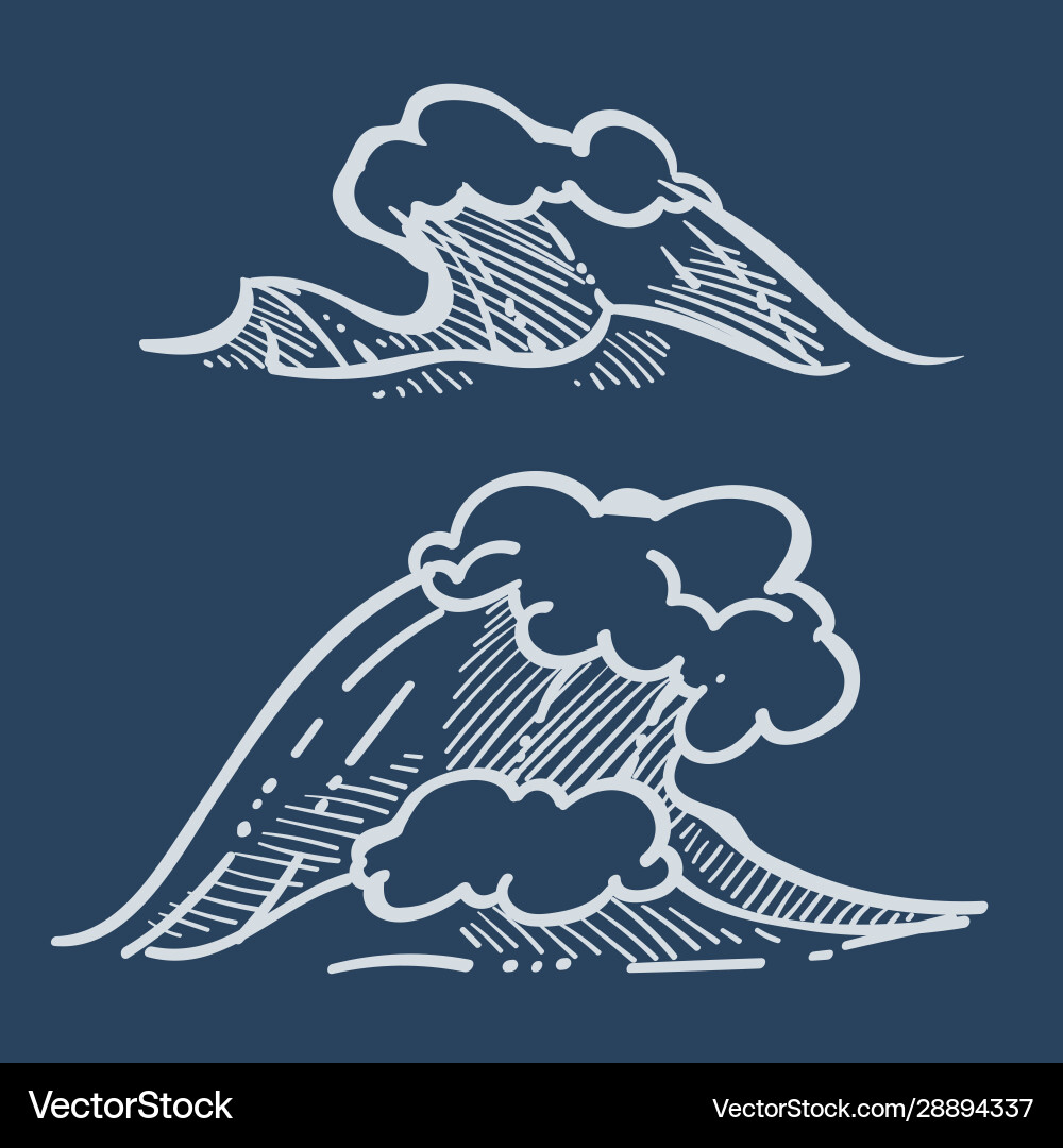 Ocean or sea wave sketch chalk drawing beach Ocean or sea wave sketch chalk drawing beach vector image