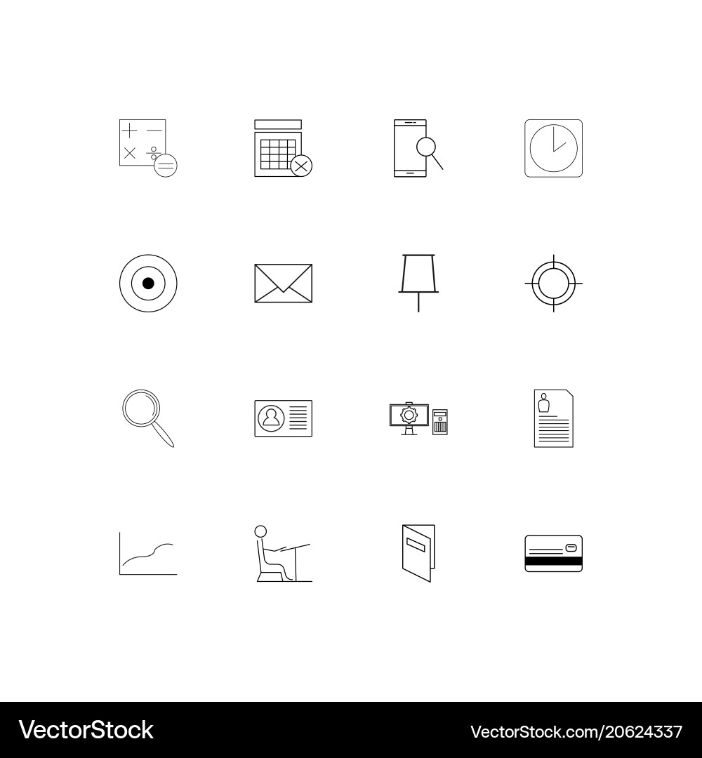 Office simple linear icons set outlined vector image