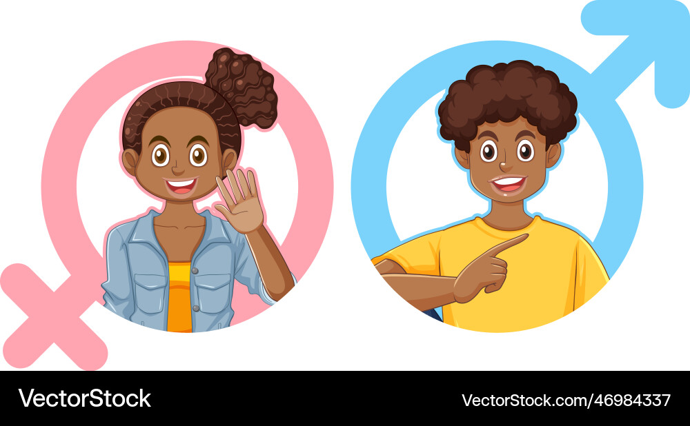 Puberty boy and girl with gender symbols Puberty boy and girl with gender symbols vector image