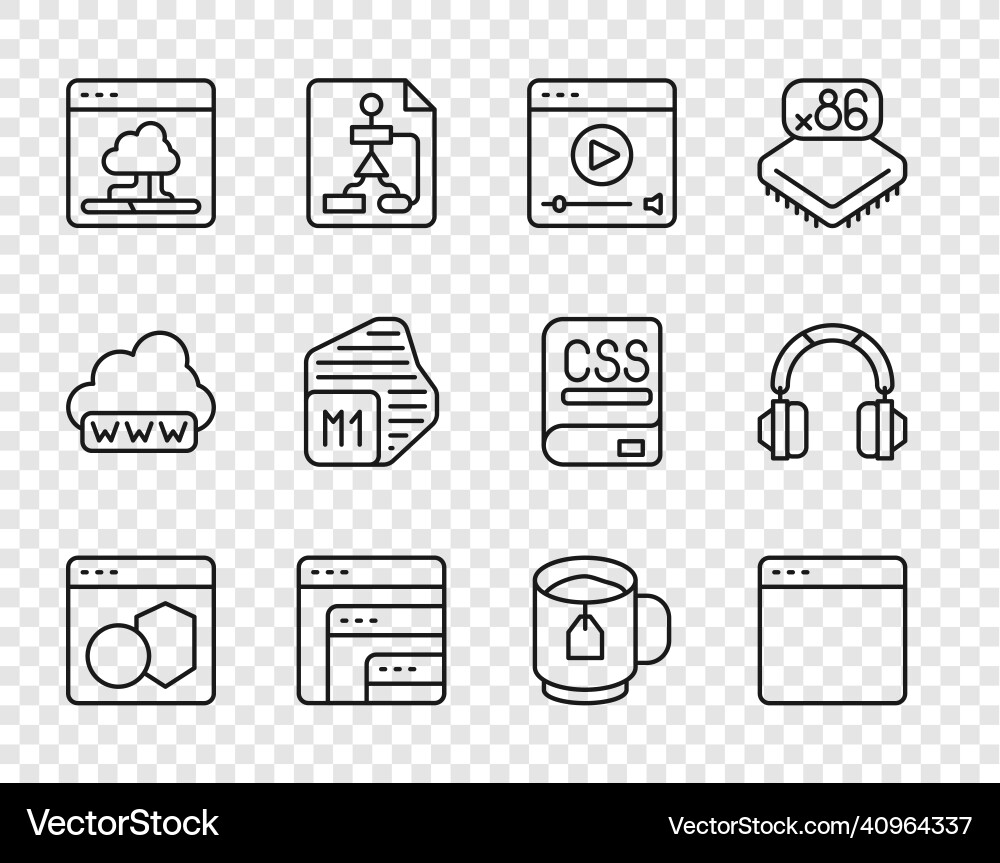 Set line software browser window online play Set line software browser window online play vector image
