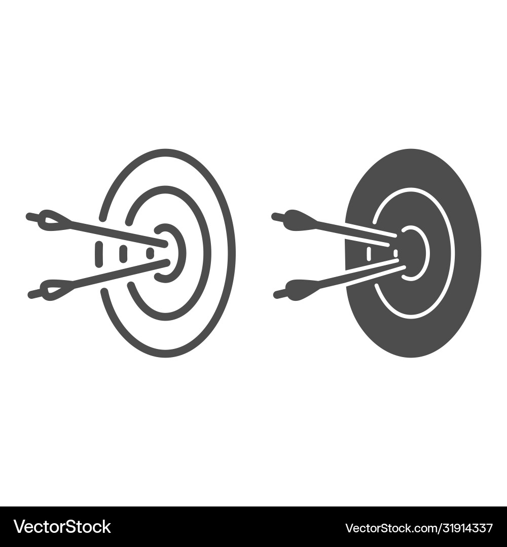 Two arrow hit target line and solid icon vector image