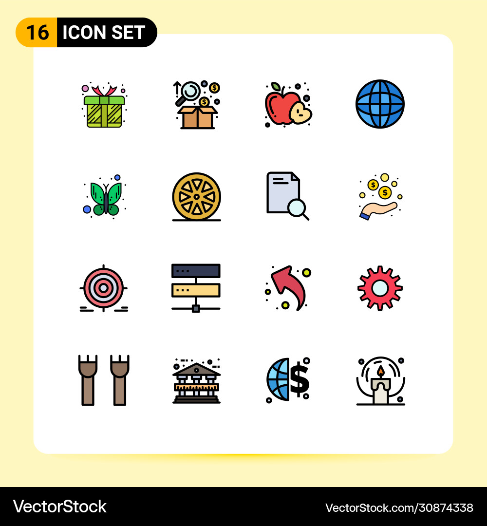 16 universal flat color filled lines set for web Vector Image