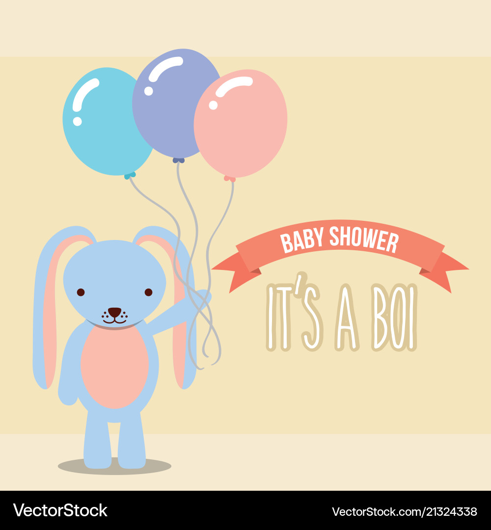 Blaue Kaninchenhalte Ballons Babydusche Junge Karte Blaue Kaninchenhalte Ballons Babydusche Junge Karte vektorbild