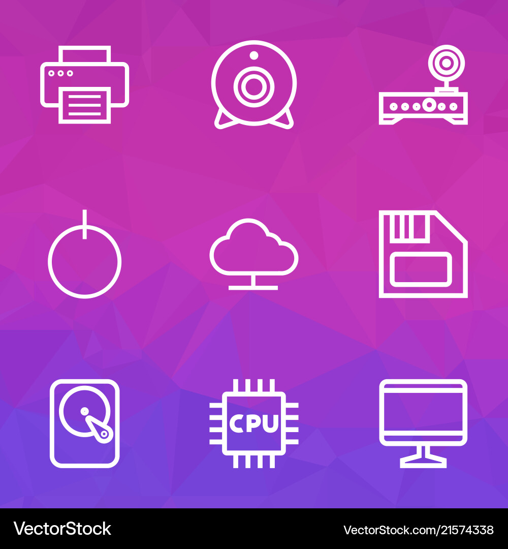 Computer icons line style set with print webcam Computer icons line style set with print webcam vector image