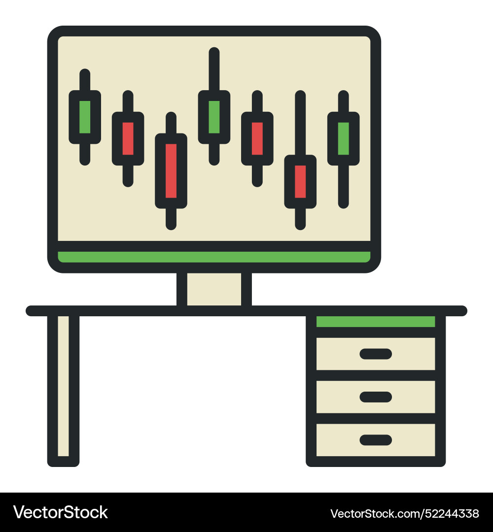 Desktop computer with candlestick chart online Vector Image