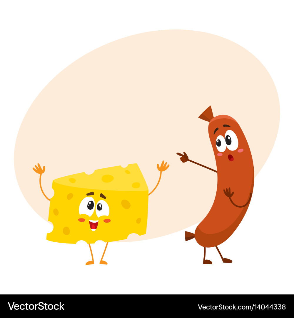 Embarrassed frankfurter sausage character pointing Vector Image