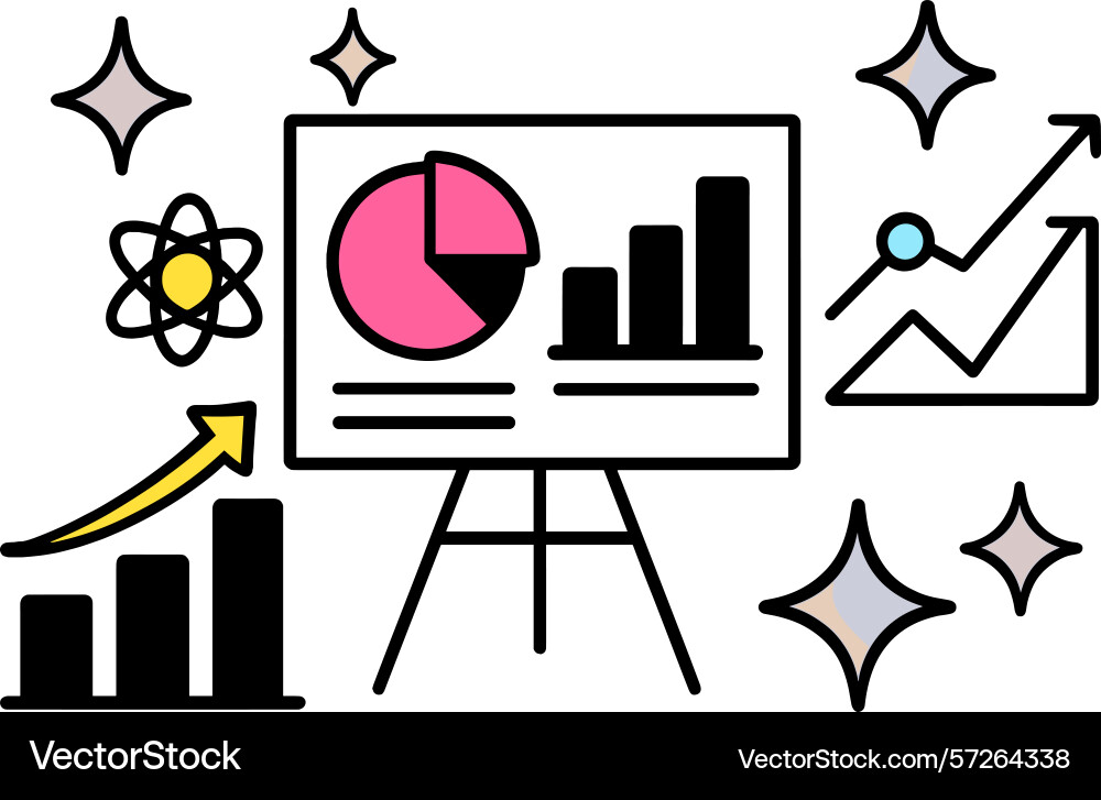 Graphs charts and symbols showcasing data Graphs charts and symbols showcasing data vector image