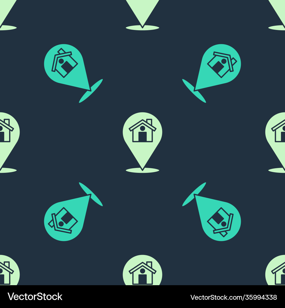 Green and beige map pointer with house icon vector image