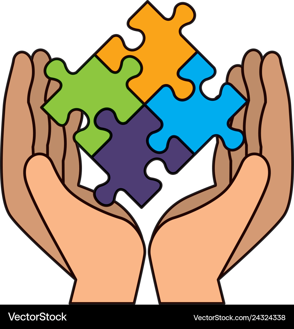 Hands lifting puzzle attached solution Hands lifting puzzle attached solution vector image