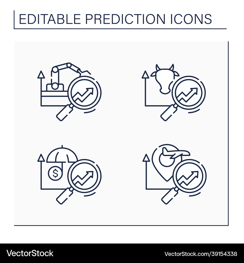 Predictive analytics line icons set Predictive analytics line icons set vector image