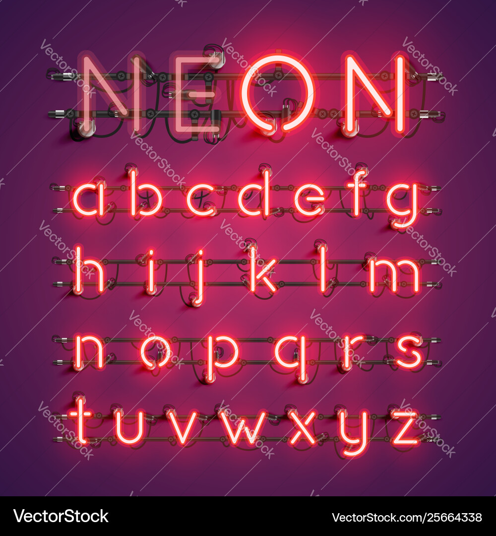 Realistic neon font with wires and console Realistic neon font with wires and console vector image