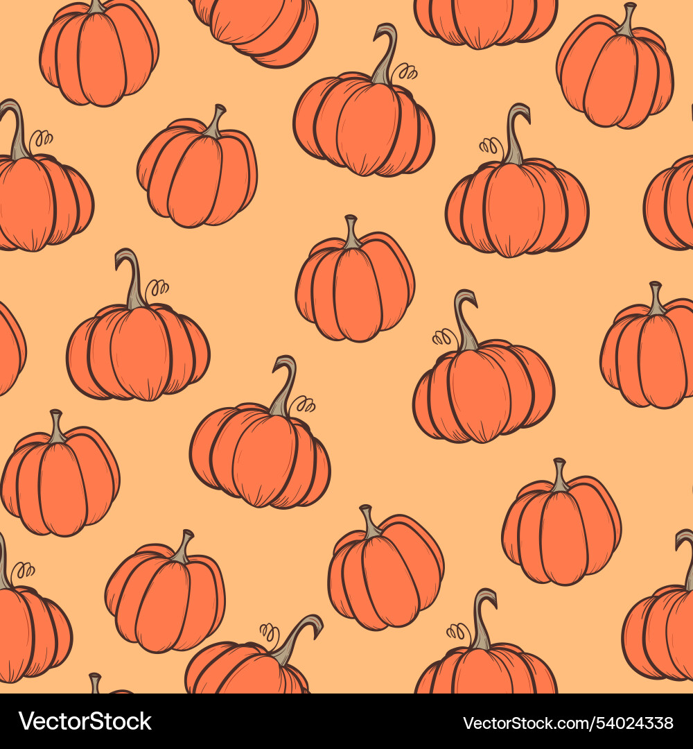 Seamless pattern with pumpkins on color background vector image