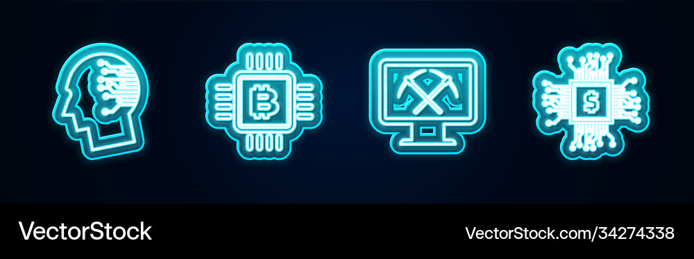 Set line brain as digital circuit board cpu vector image