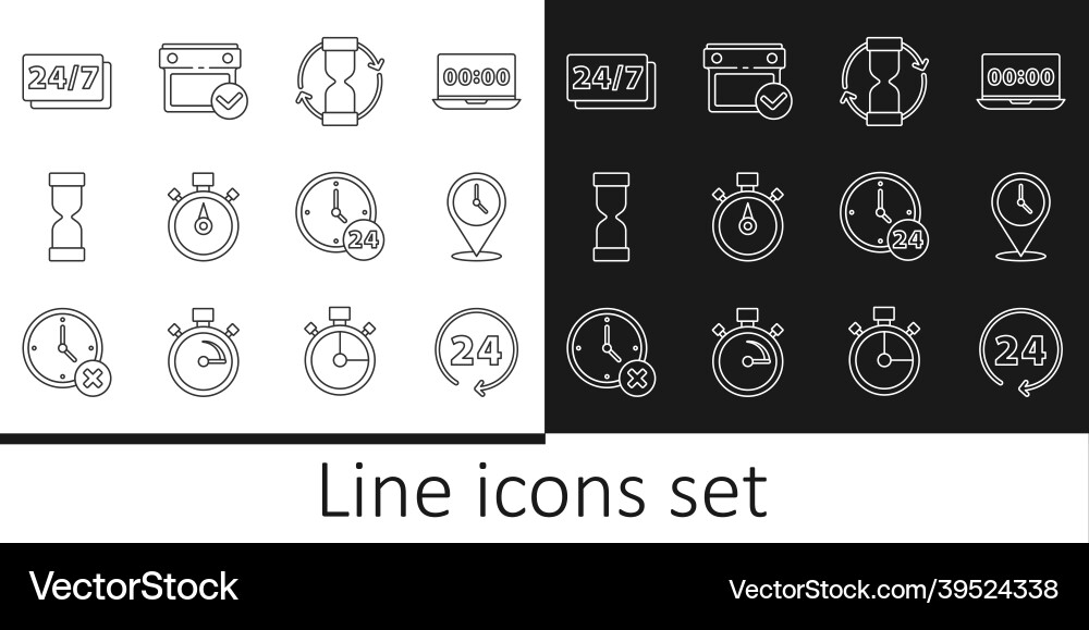 Set line clock 24 hours location with old Set line clock 24 hours location with old vector image