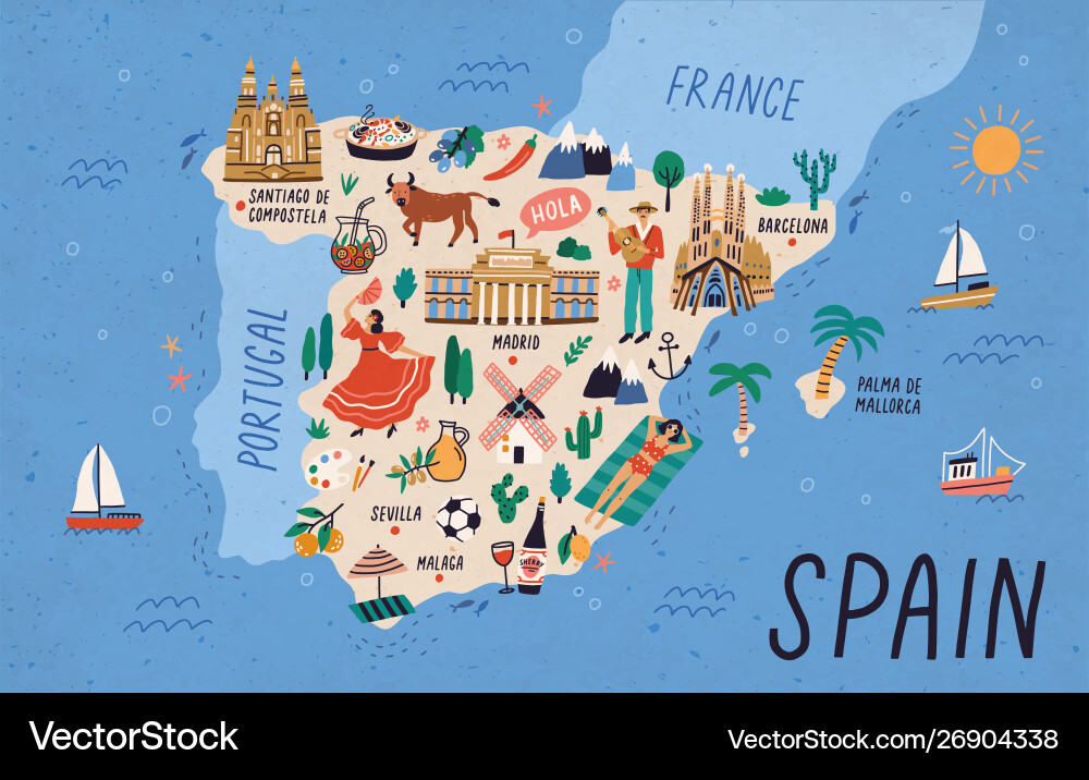 Spain Tourist Map Royalty Free Vector Image - VectorStock spain-tourist-map-royalty-free-vector-image-vectorstock