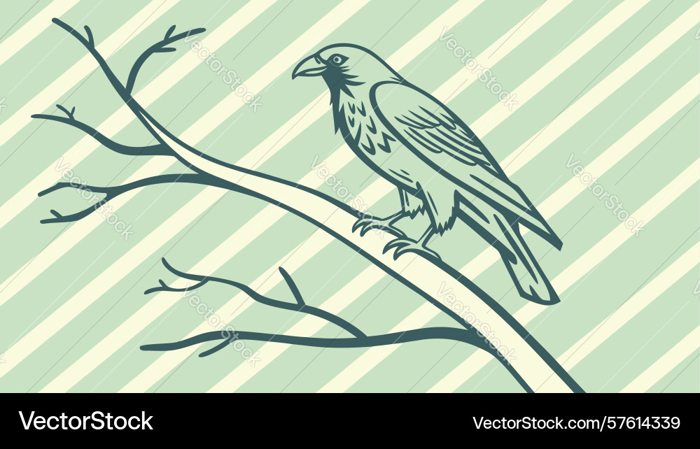 Bird on a branch with diagonal striped background vector image