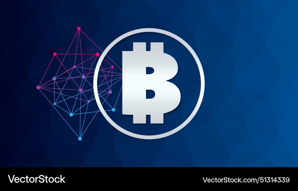 Bitcoin circle sign low poly network pattern vector image