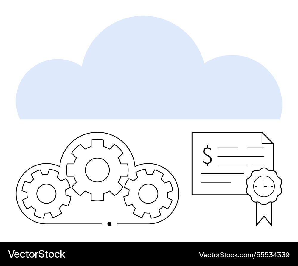 Cloud computing with certificate and gears Vector Image