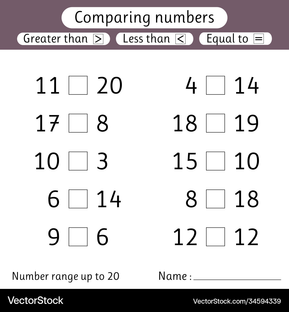 Comparing Numbers: Less Than, Greater Than, Equal Vector Image