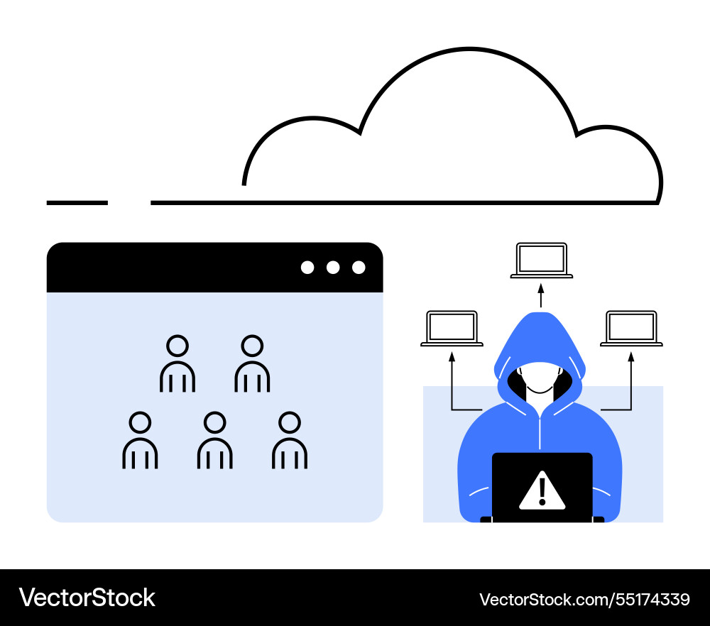 Cybersecurity threat with hacker targeting cloud Cybersecurity threat with hacker targeting cloud vector image