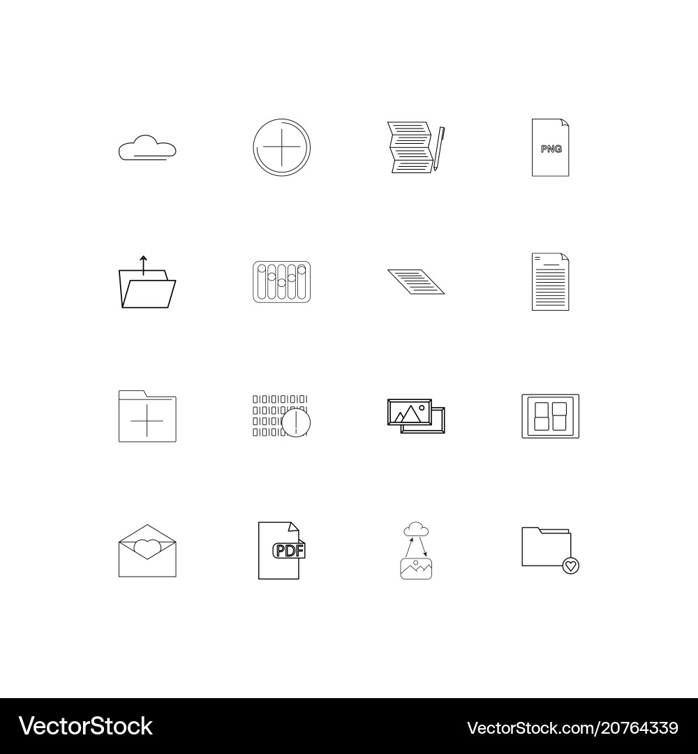 Files and folders sign linear thin icons set vector image