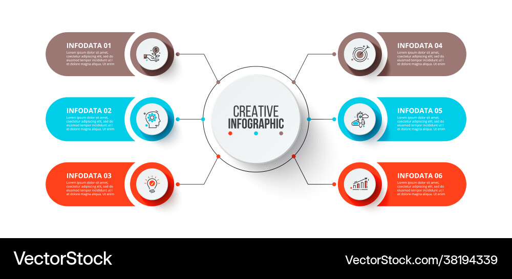Flow chart with main circle and 6 abstract Flow chart with main circle and 6 abstract Vector Image