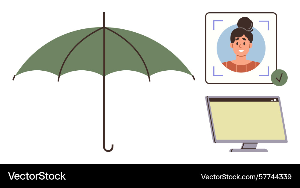 Green umbrella with user profile verification Vector Image