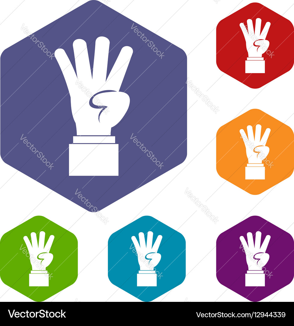 Hand showing number four icons set Vector Image