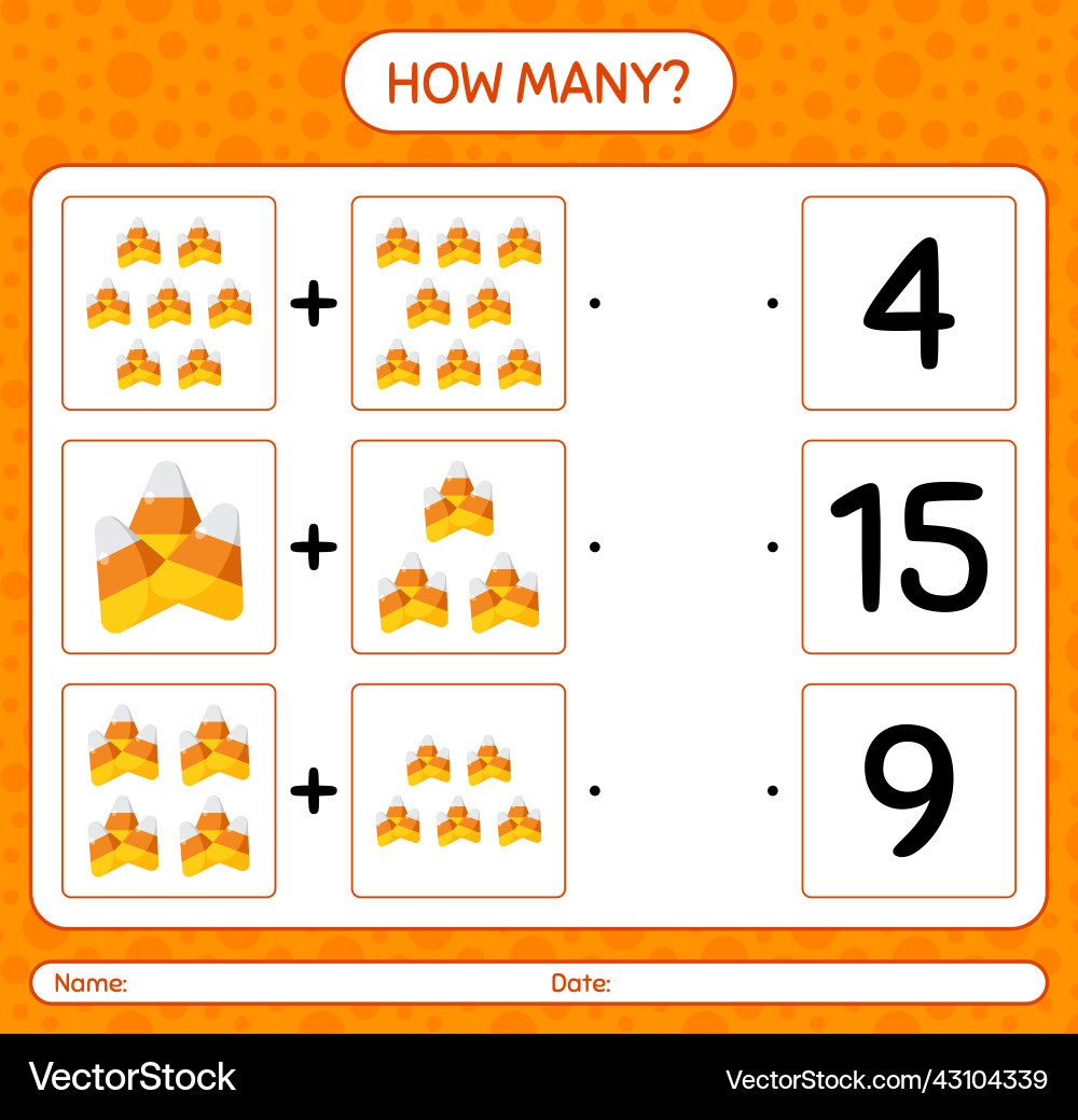 How many counting game with candy corn worksheet How many counting game with candy corn worksheet vector image