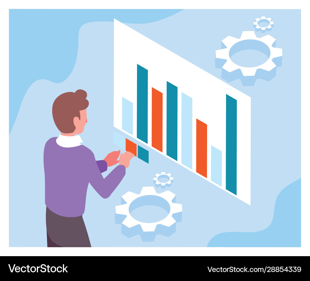 Man with graphs in front business working Vector Image