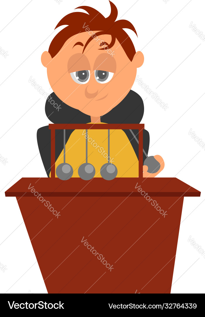 Man with newtons cradle on white background vector image