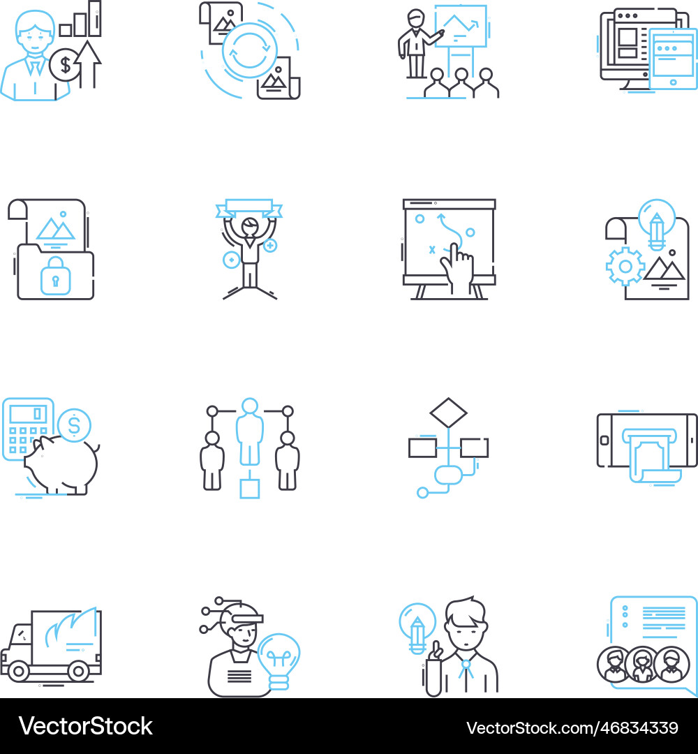 Resource allocation linear icons set Resource allocation linear icons set vector image