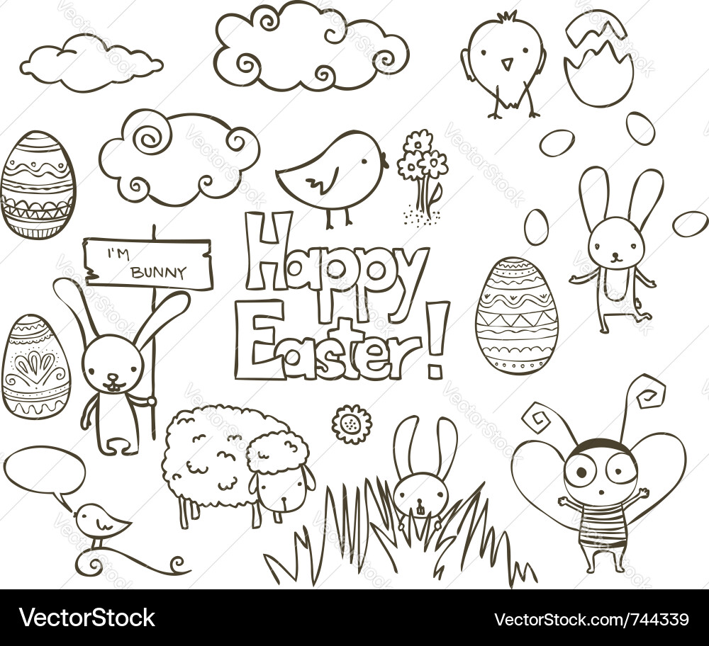 Süße Osterhasen Doodle Vektorbild