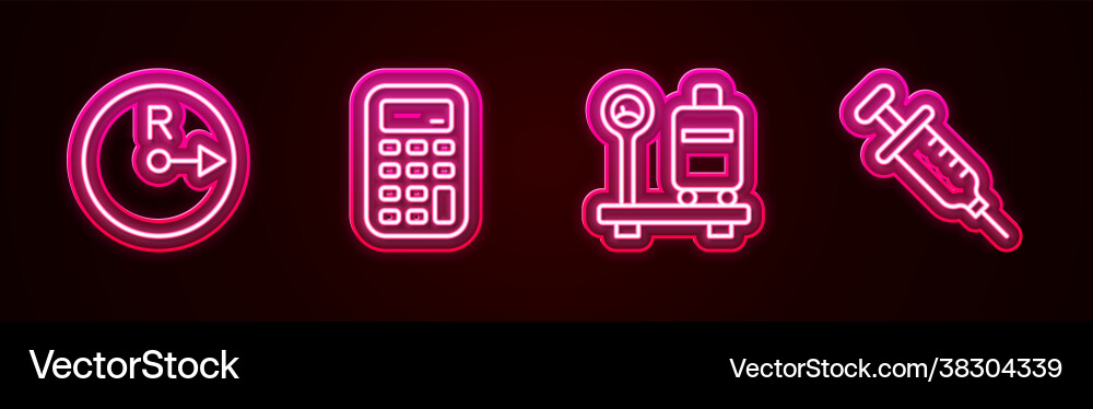 Set line radius calculator scale with suitcase Vector Image