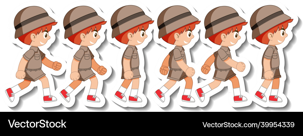 Set of boy scout in different action Set of boy scout in different action Vector Image