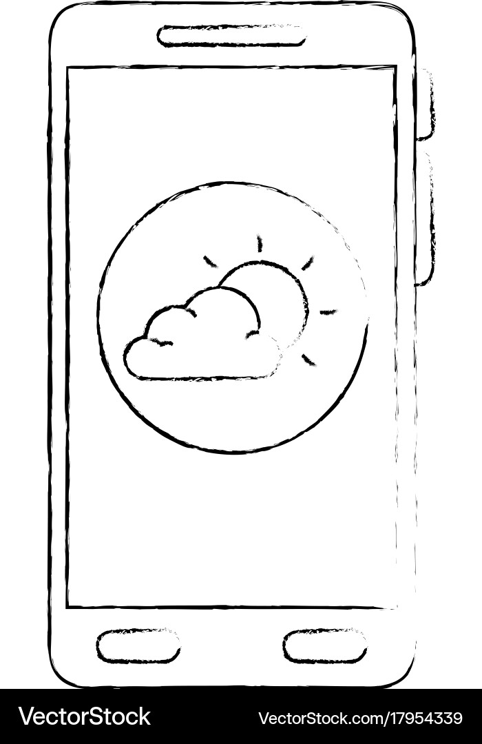 Smartphone with partly cloudy weather application Vector Image