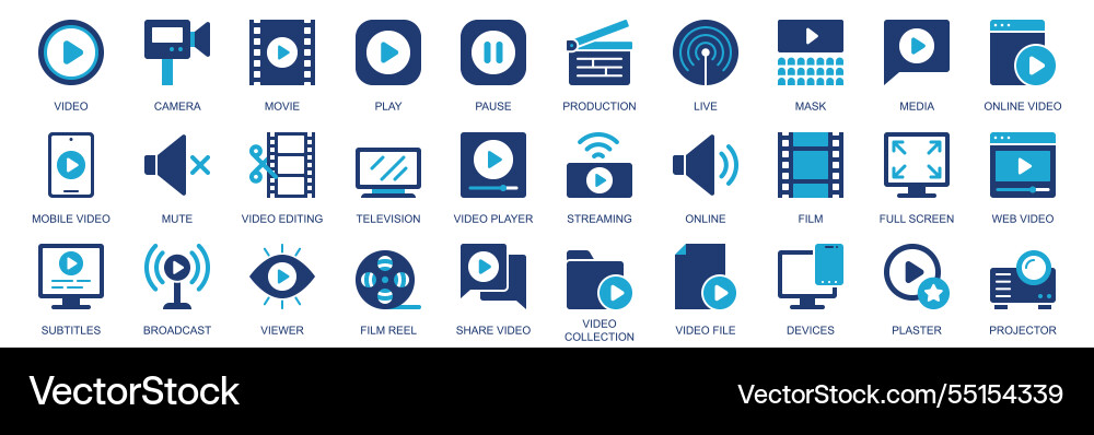 Video-Icon in flachen Duotone festen Icons Web gesetzt Video-Icon in flachen Duotone festen Icons Web gesetzt vektorbild