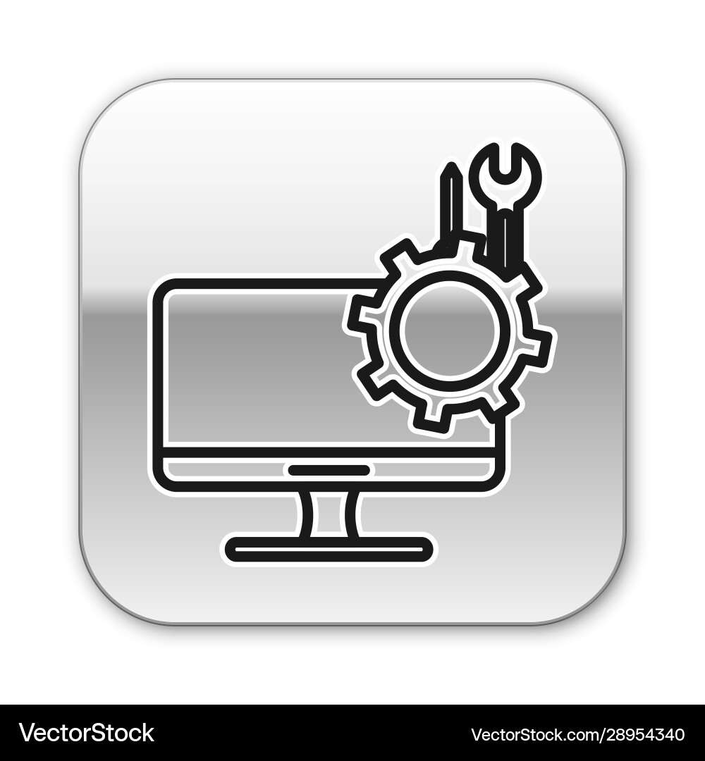 Black line computer monitor with screwdriver Vector Image
