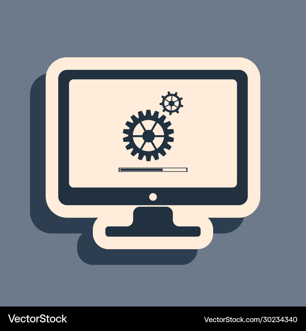 Computer monitor update process with gear progress Computer monitor update process with gear progress vector image
