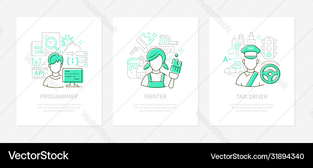 Different professions and services - line design Different professions and services - line design Vector Image