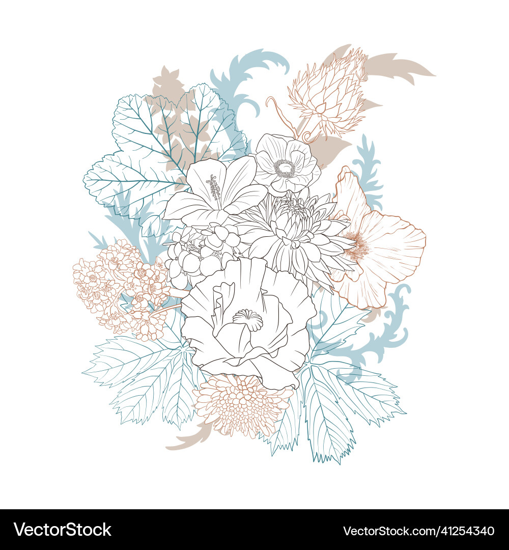 Drawing vintage composition with flowers Drawing vintage composition with flowers vector image