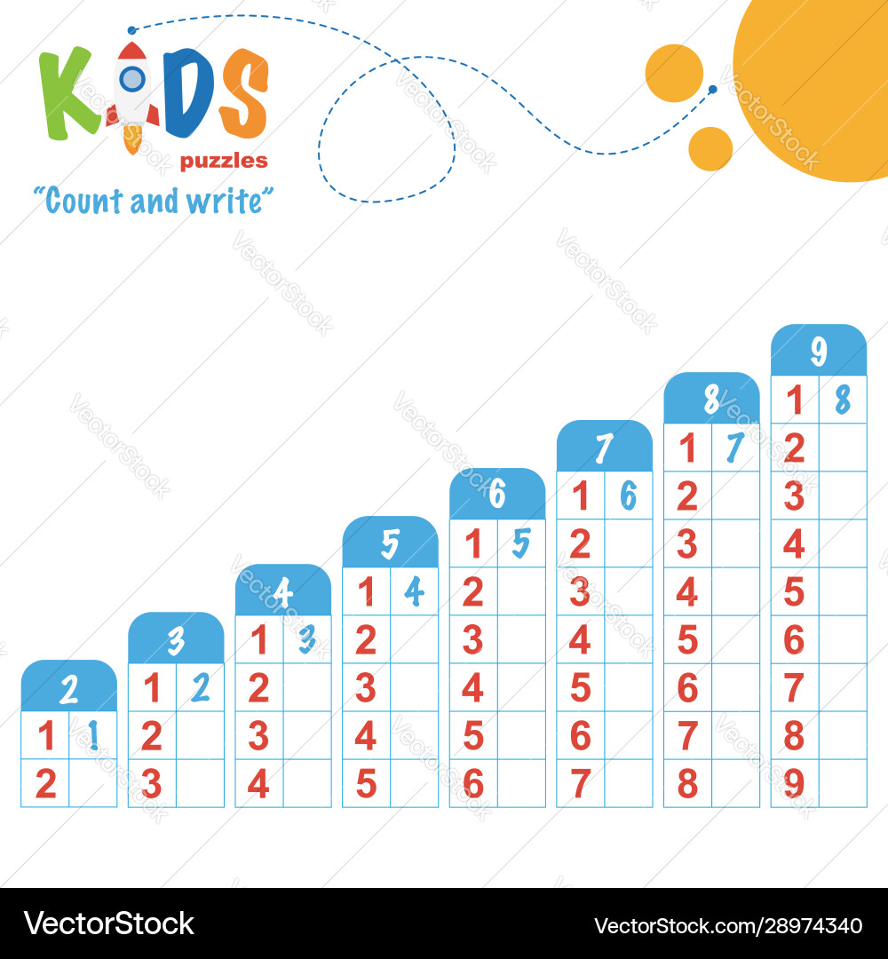 Easy colorful math count and write worksheet Easy colorful math count and write worksheet vector image