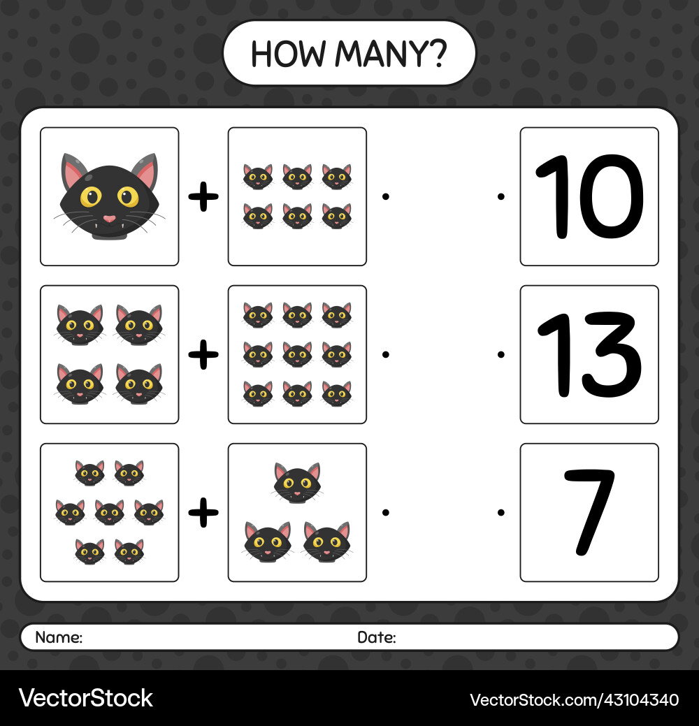 How many counting game with cat worksheet How many counting game with cat worksheet vector image